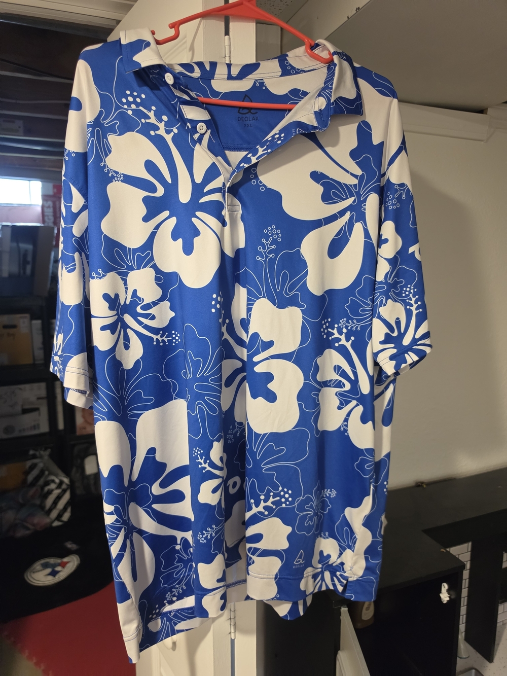 Men's Blue & White Floral Polo Shirt - Casual Short Sleeve